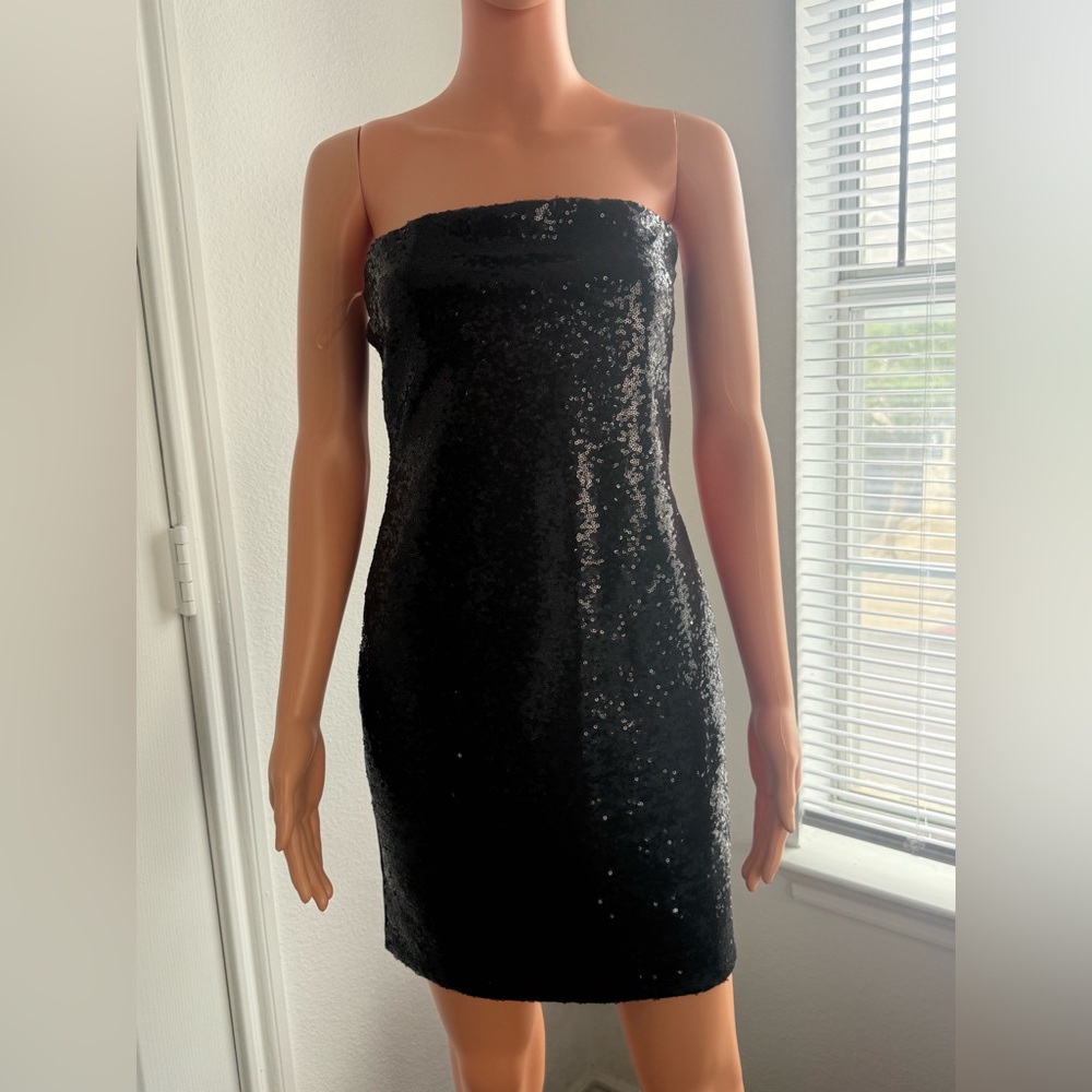 Strapless Black Sequin Mini Dress